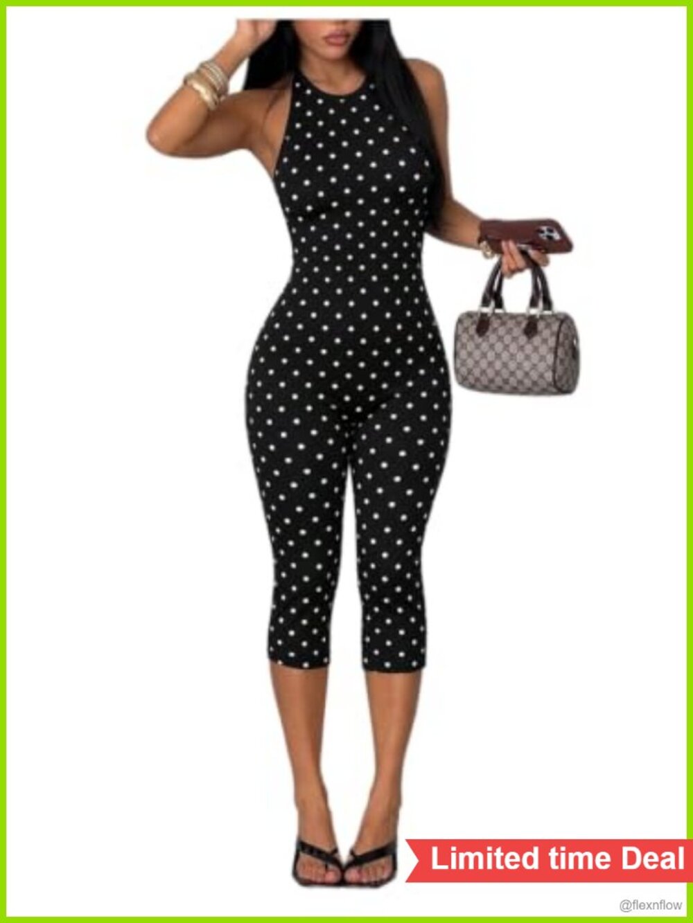 Halter Polka Dot Backless Capri Jumpsuit Romper Sleeveless Y2K